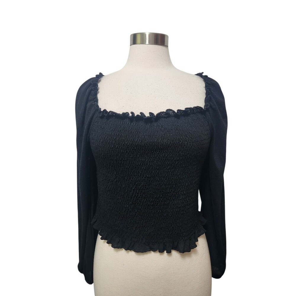 Inspired Hearts Top Black Crop Top LS XL Renfair Romantigoth Fairy Smocked